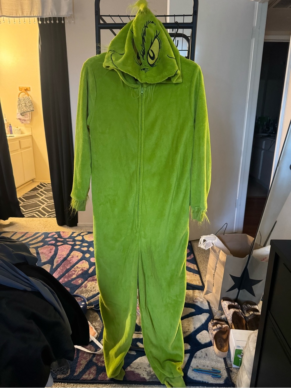 Kids Green Grinch Hooded One-Piece Pajama